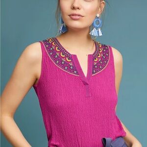 Anthropologie Vizela Embroidered Tank Top